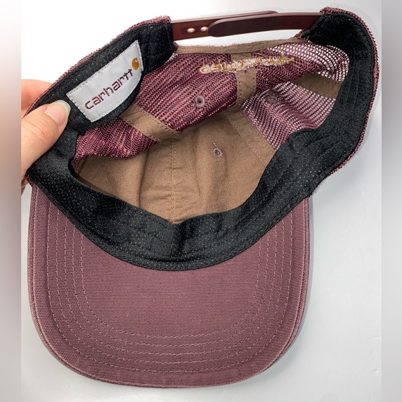 Carhartt Washed Canvas Trucker Hat Burgundy | Mesh Back Adjustable Cap - Picture 5 of 7